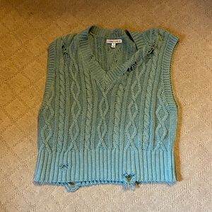 Green distressed sweater vest